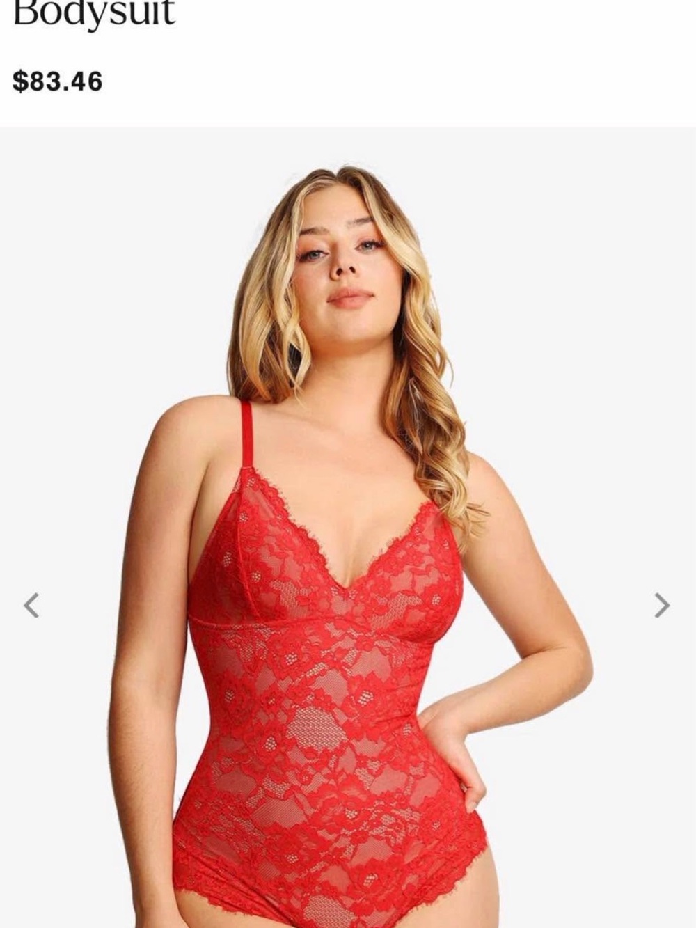 Red Lace V‑Neck Bodysuit with Adjustable Straps